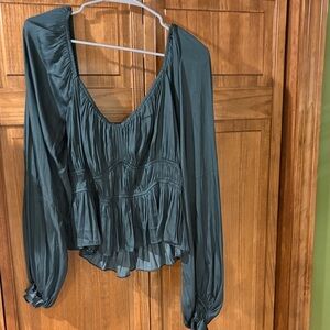 Lulu's Deep Dark Green Ruffled Peplum Blouse